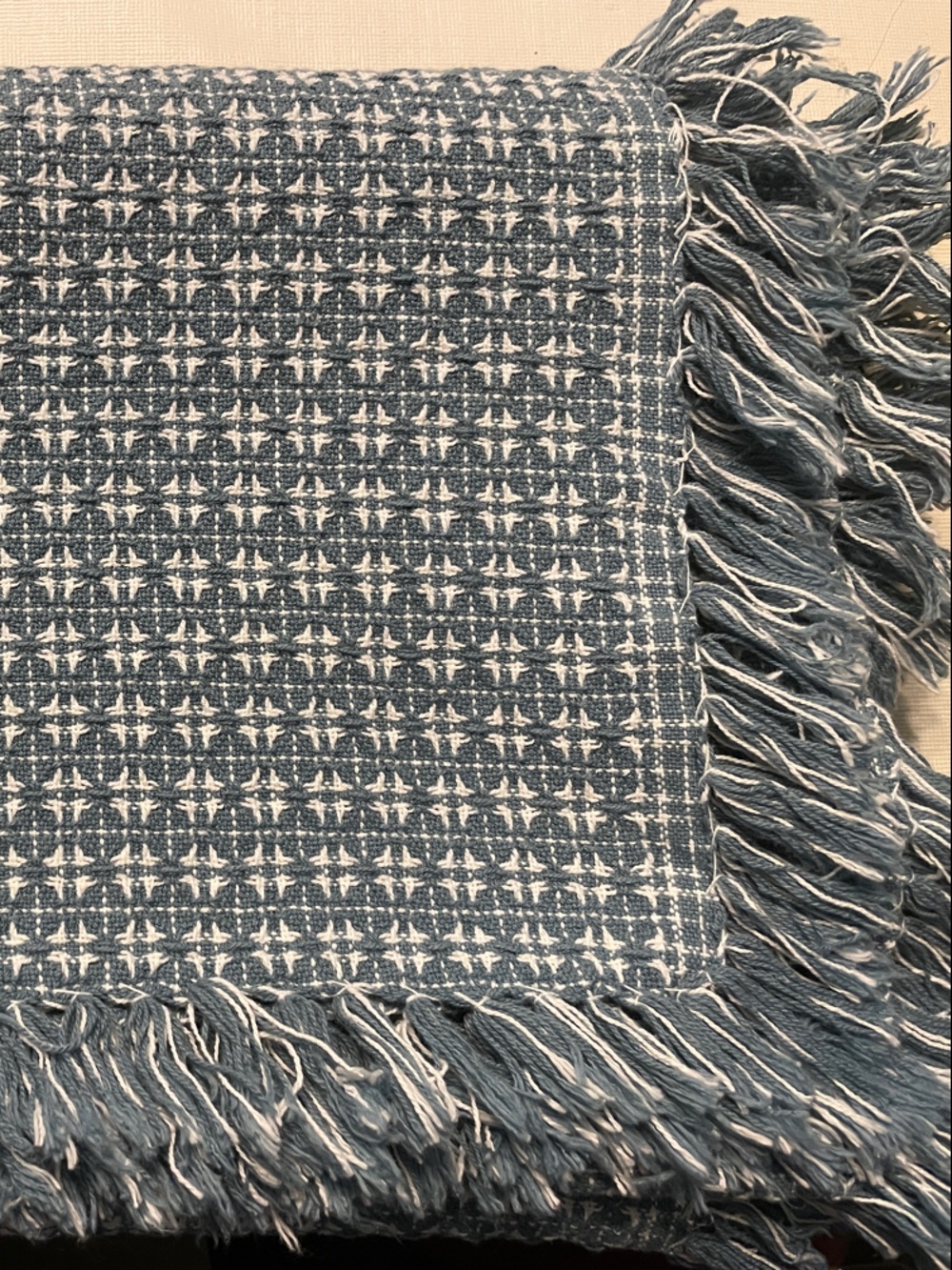 56” x 78” ( measured to fringe) Blue Woven Fringe Throw Blanket - Brand